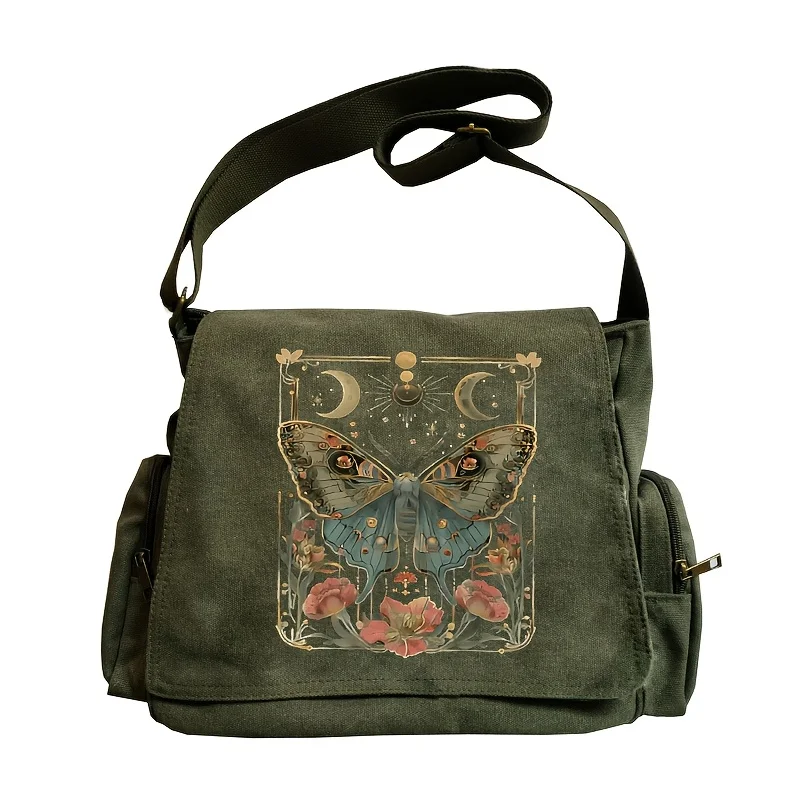 

New Gothic Women's Shoulder Bags Multiple Pockets Canvas Crossbody Bag Shoulder Strap Adjustment Message Bag Daily Commuting