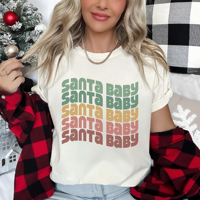 Santa Baby Christmas T Shirt Retro Holiday Family Cute Girlfriend Party Mom