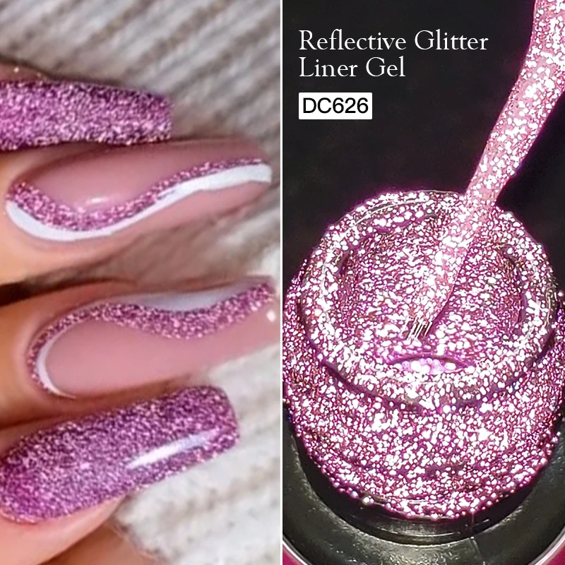 5ml Gold Silber Reflektierender Glitter Liner Gel Nagellack Set Rosa Farbe Leuchtend Funkelndes Französisches Semi-Permanentes Nagellack-Gel