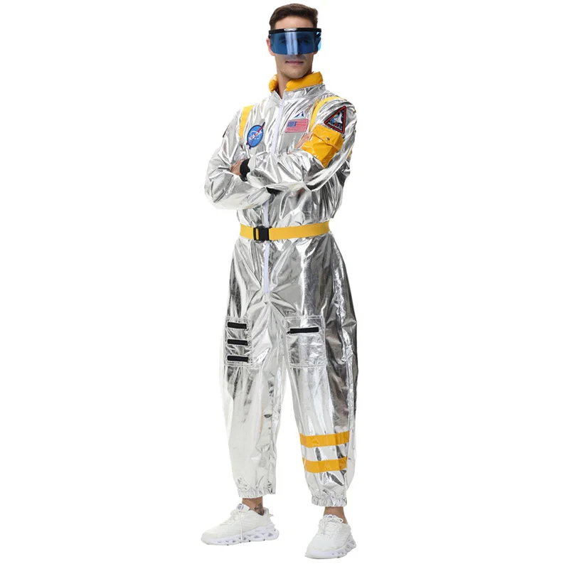 Halloween Men Astronaut Costume Adult Flight Space Costumes Cosplay Astronaut Jmpsuit Sliver Blue Yellow M-XL