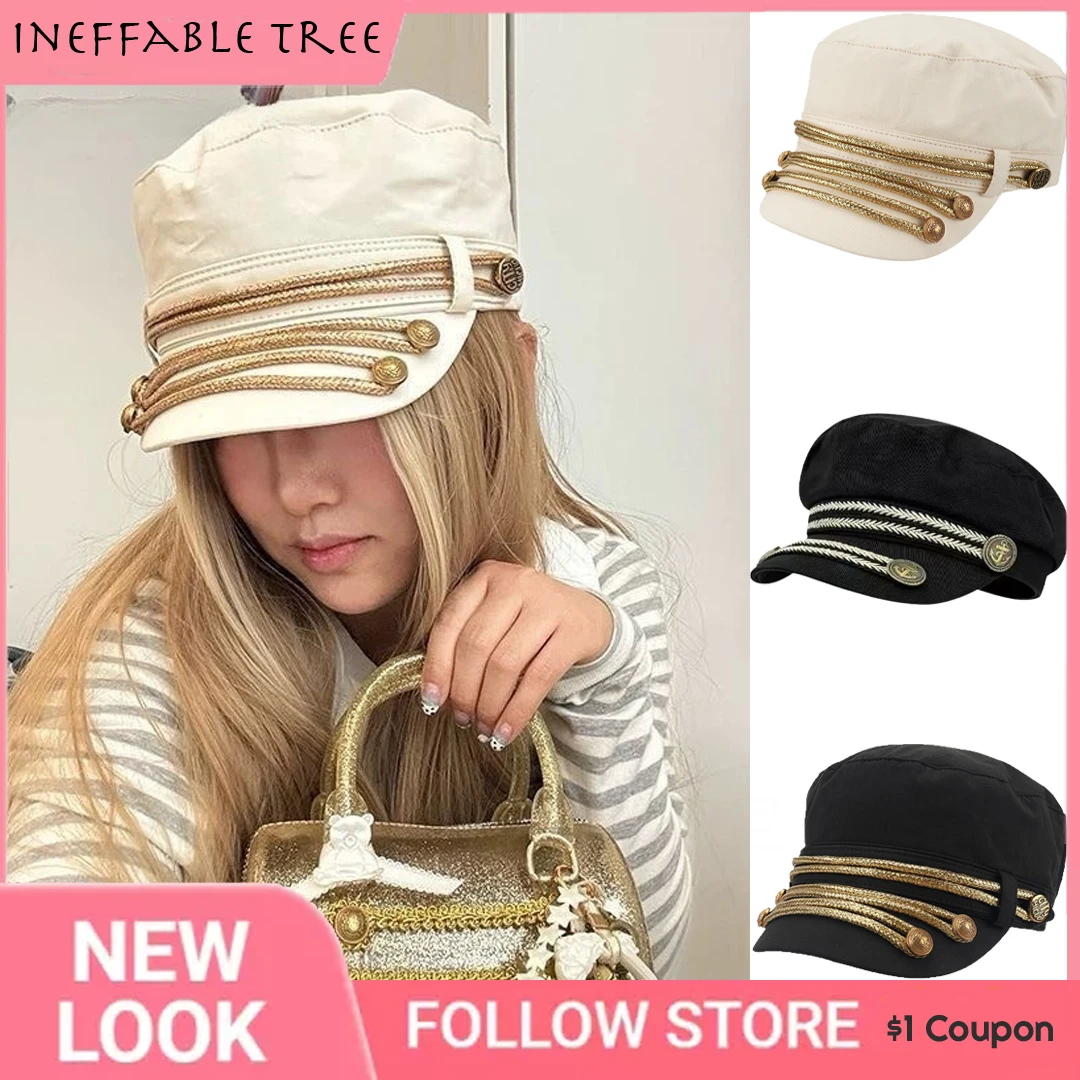 Harajuku Polka Dot Splicing Metal Clasp Leather Brim Flat Top Beret Hats for Women Fall Winter Travel Newsboy Caps Boina Hombre