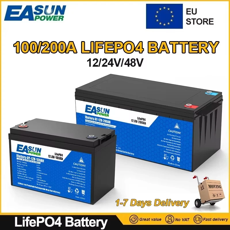 Easun Power 12V/24V 100/200ah Lifepo4-batterijpakket Is Een Parallel En Aanpasbaar + 4000 Levensduur Poland-Voorraad Voor Thuis