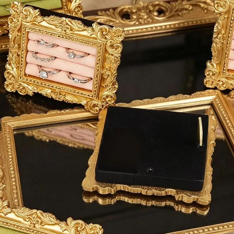 Vintage Ring Display Tray with Four Padded Rows for Vanity Counters