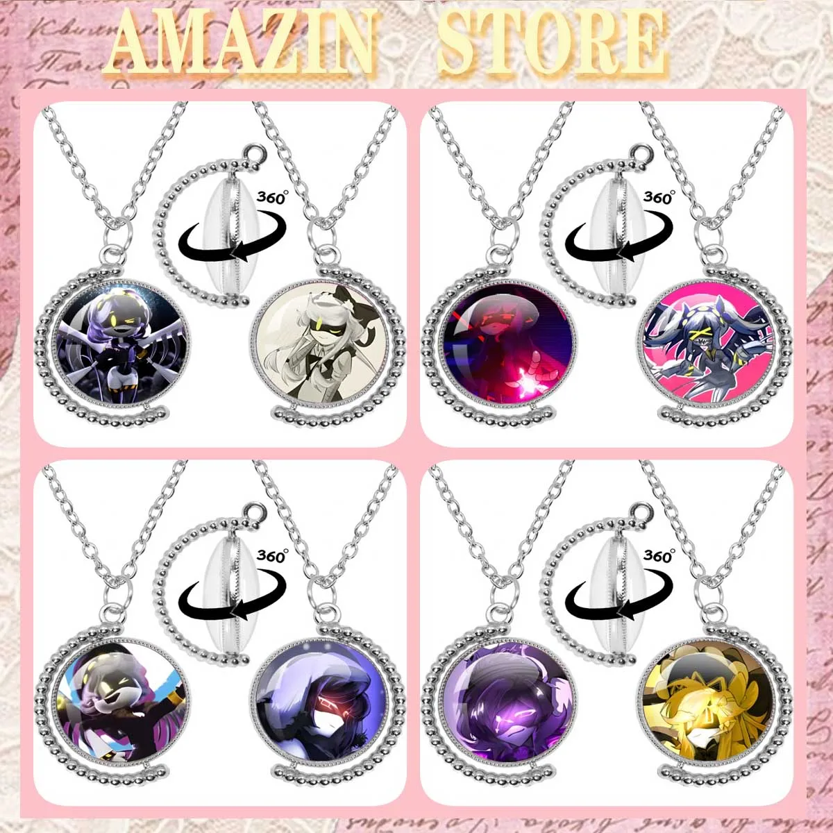 Killers Robot Murder Drone N Cyn J V Uzi Glass Cabochon Round Pendant Rotate Circle 360 ° Necklace Jewelry Accessories Necklace