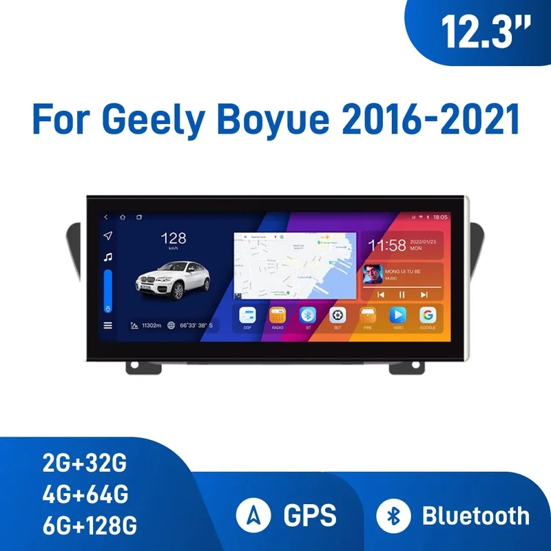 12.3 Inch Android Car Navigation For Geely Boyue 2016-2021 Touch Screen Carplay Android Auto GPS Rear Camera Multimedia Player