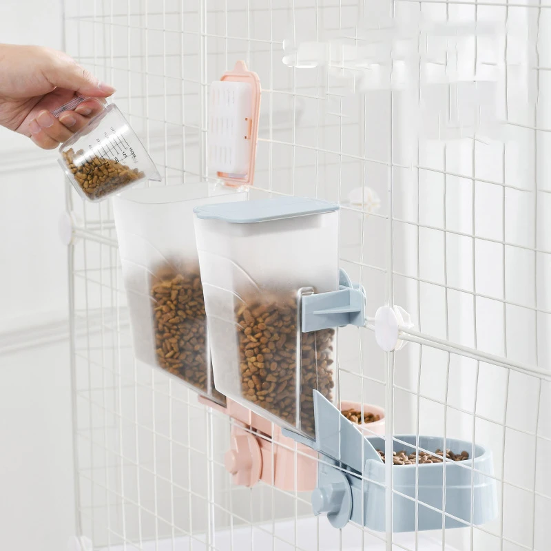 Dog hanging automatic feeder Cat self-service feeding machine Dog food cat bowl Food bowl anti-upset pet iron cage hanging bowl