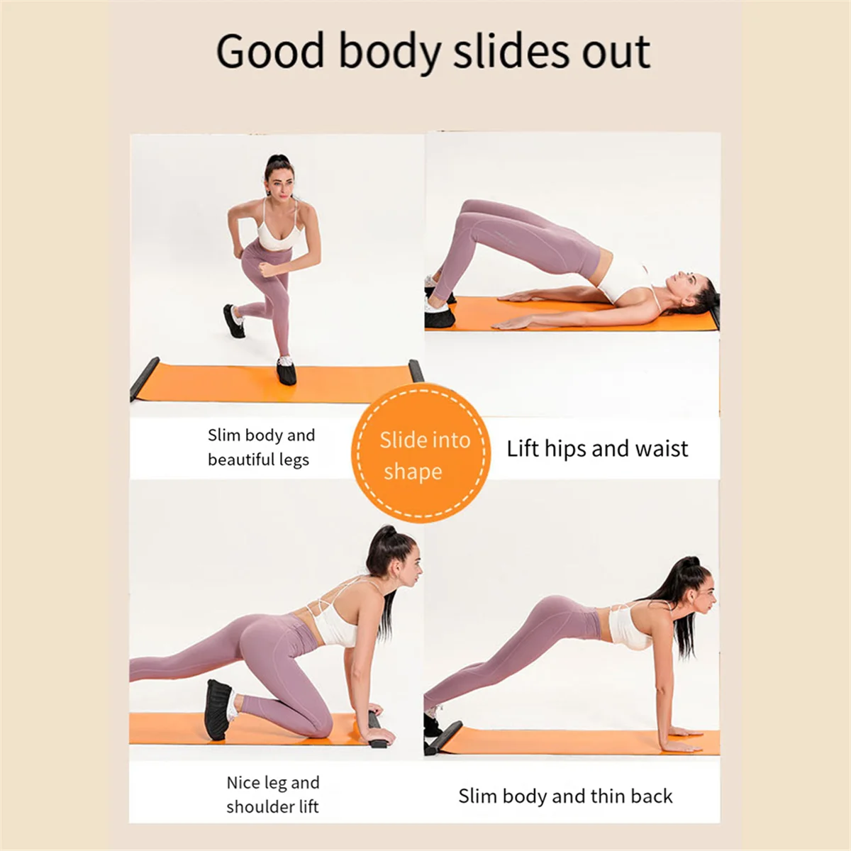 AA97 Yoga Sliding Mat Sports Fitness Glide Plate Core Exercise Running Skating Leg Training Board Gym Equipment Orange 180cm