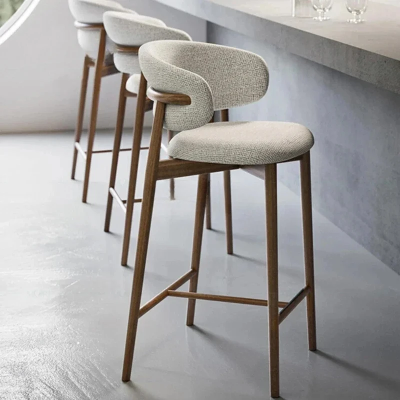 

Nordic Light Luxury Solid Wood Bar Chairs Modern Home Kitchen High Bar Stools Designer Fabric Backrest Stools for Bar Furniture