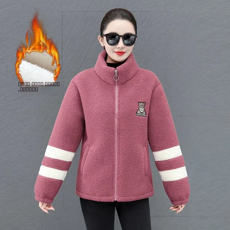 

2025 Autumn New Sle Women's Particle Fce Cotton Jaet ort Zipper Thiened Fce Lined Outerwear for Middle-Aged Mot...