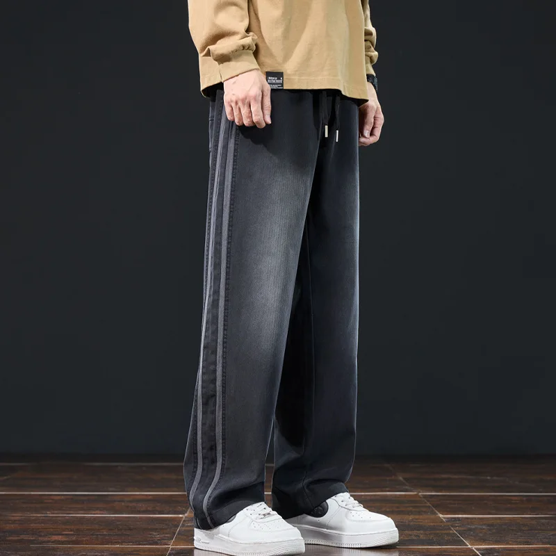 Men's autumn and winter new style American style hanging wide leg versatile solid color straight tube loose sports casual pants