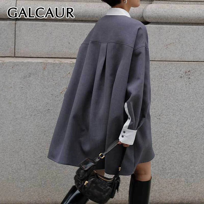 

Повседневные блузки GALCAUR в японском стиле для женщин, свободные длинные цветные рубашки с рукавами-фонариками и высокой талией, женская осенняя одежда, новинка