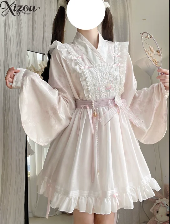 White Peach Spring Skirt Suit Improved Chinese Han Inner Cover Skirt Retro Female Outfit Big Pipa Sleeve Blouse Spring Autumn