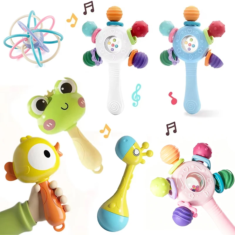 Игрушки для малышей 0-6-12 месяцев: сенсорные прорезыватели-шарики, погремушки, развивающие мягкие игрушки для прорезывания зубов, игры для детей