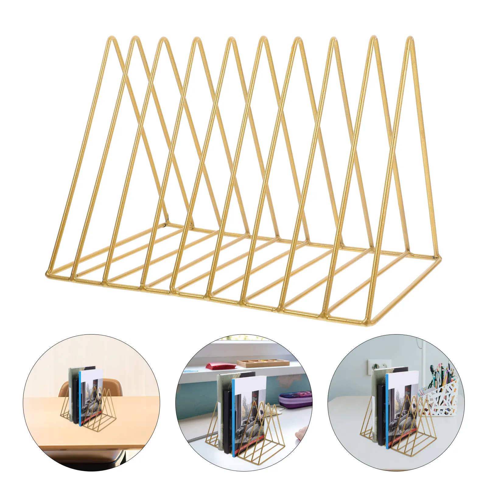 Triangle Iron Desktop Book Rack Metal File Organizer Desk Book Stand Magazine Holder Bookends Desktop File Organizer