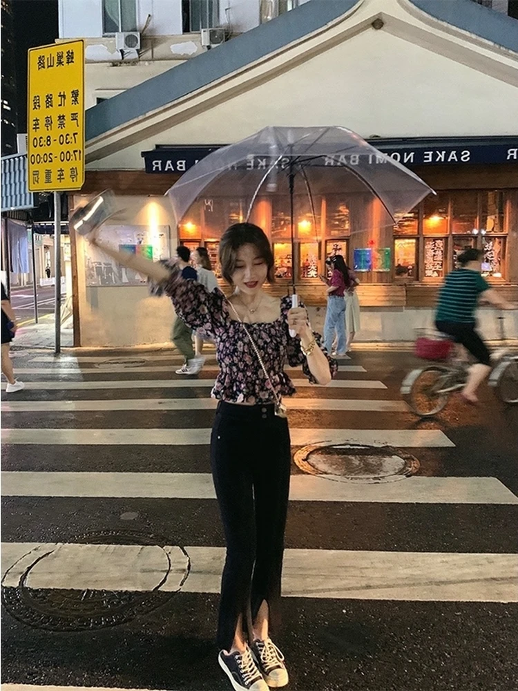 Sexy ort Bubble Sve Blumendruck Damen Top Sommer New Sle Fairy Aosphere Schneeflockenbluse Fem Faion Apparel