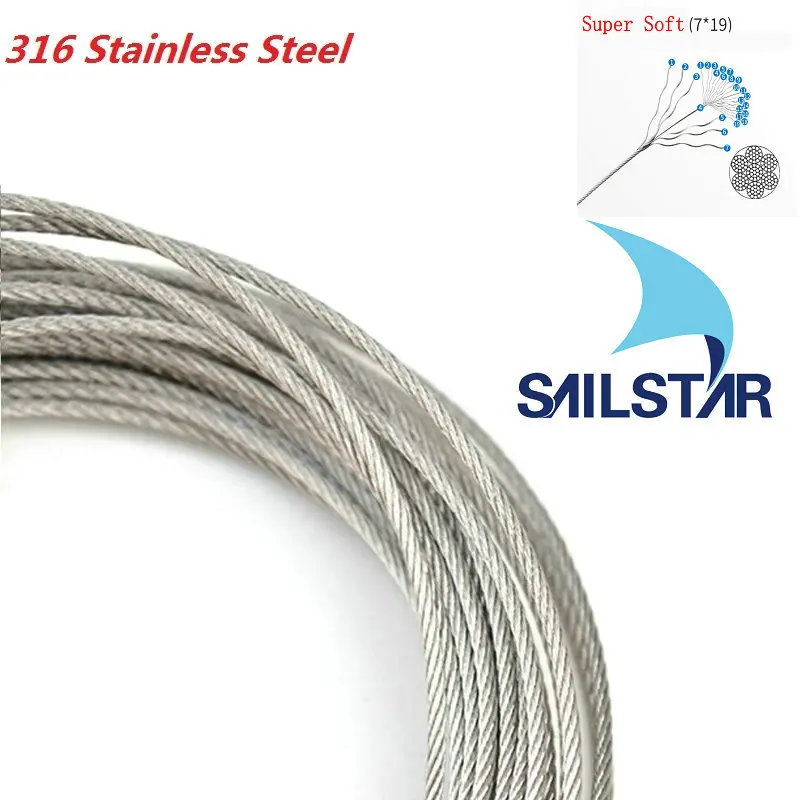 

316 Stainless Steel Marine Grade Wire Rope 7X19 133 Strands 1.5mm 2mm 3mm 4mm 5mm 6mm 8mm 10mm Cable