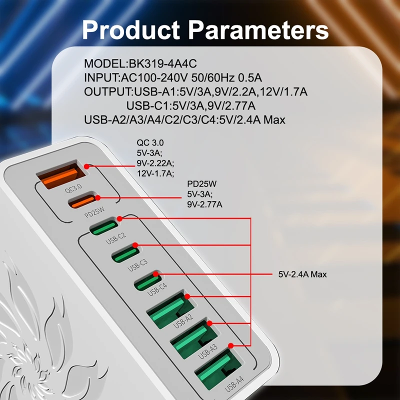 حار بيع 150 واط 8 ميناء محطة شاحن سطح المكتب 4USB 4 نوع C PD QC5 0 محور شحن سريع لأجهزة متعددة الهاتف اللوحي المحمول #6