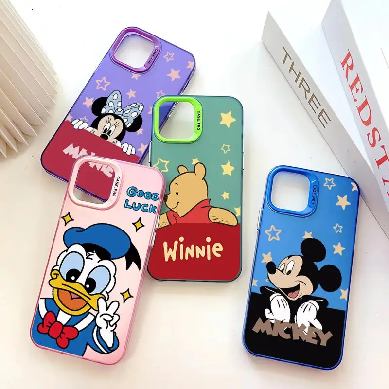 Silver Plating Phone Case for iPhone 15 14 13 Pro Max 12 11 Mini XR XS X 8 7 6 Plus Cover Mickey Mouse Winnie Saisy Duck