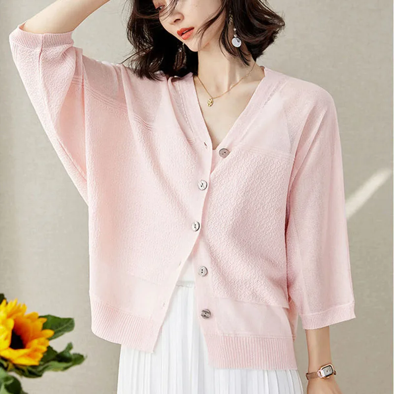 Women Summer Oversize Knitted Cardigans Outwear Loose Casual Ice Silk Cool Knitting Outwear Sun Protection Knitwear Female