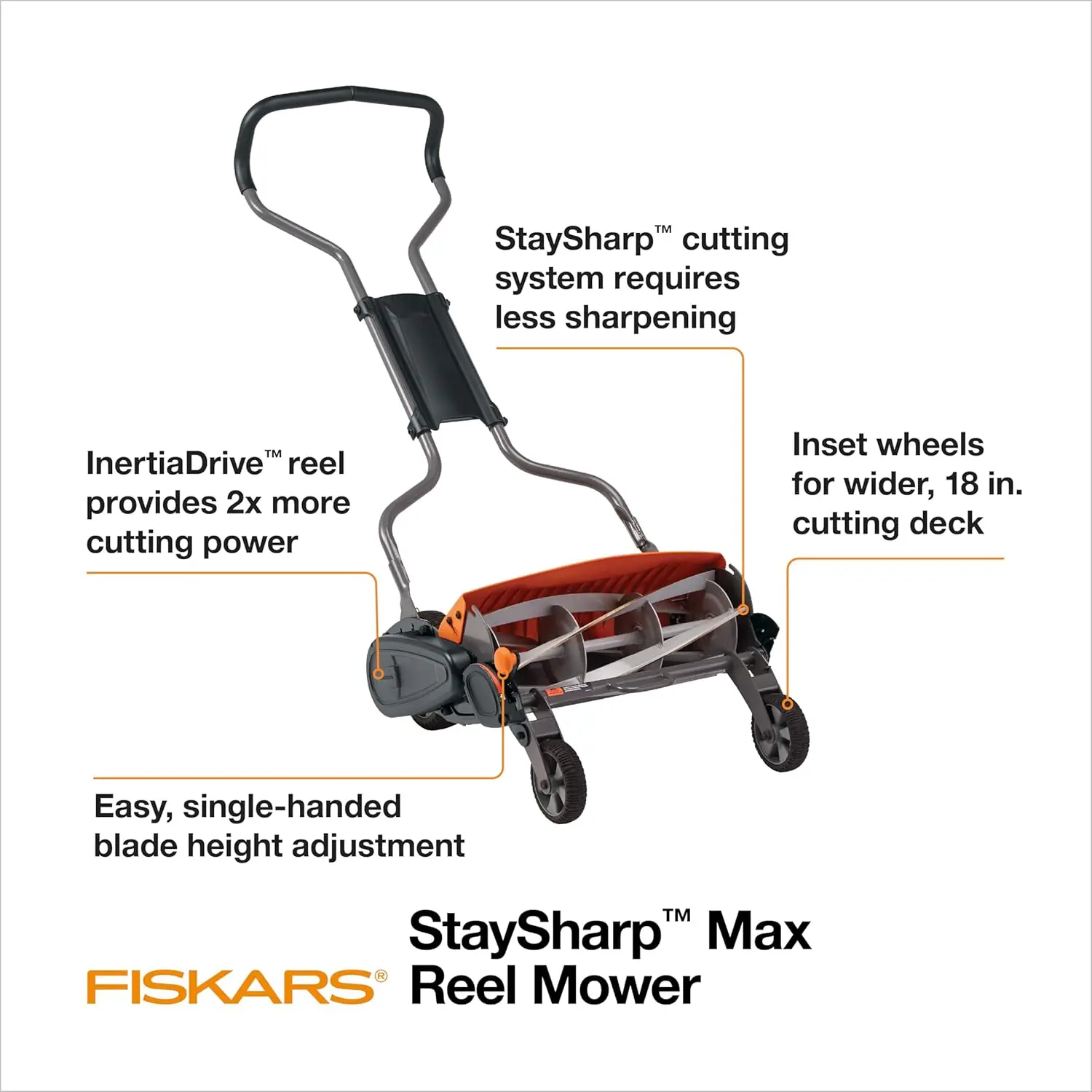 StaySharp Max, cortadora de césped inalámbrica ecológica manual, ancho de corte de 18"