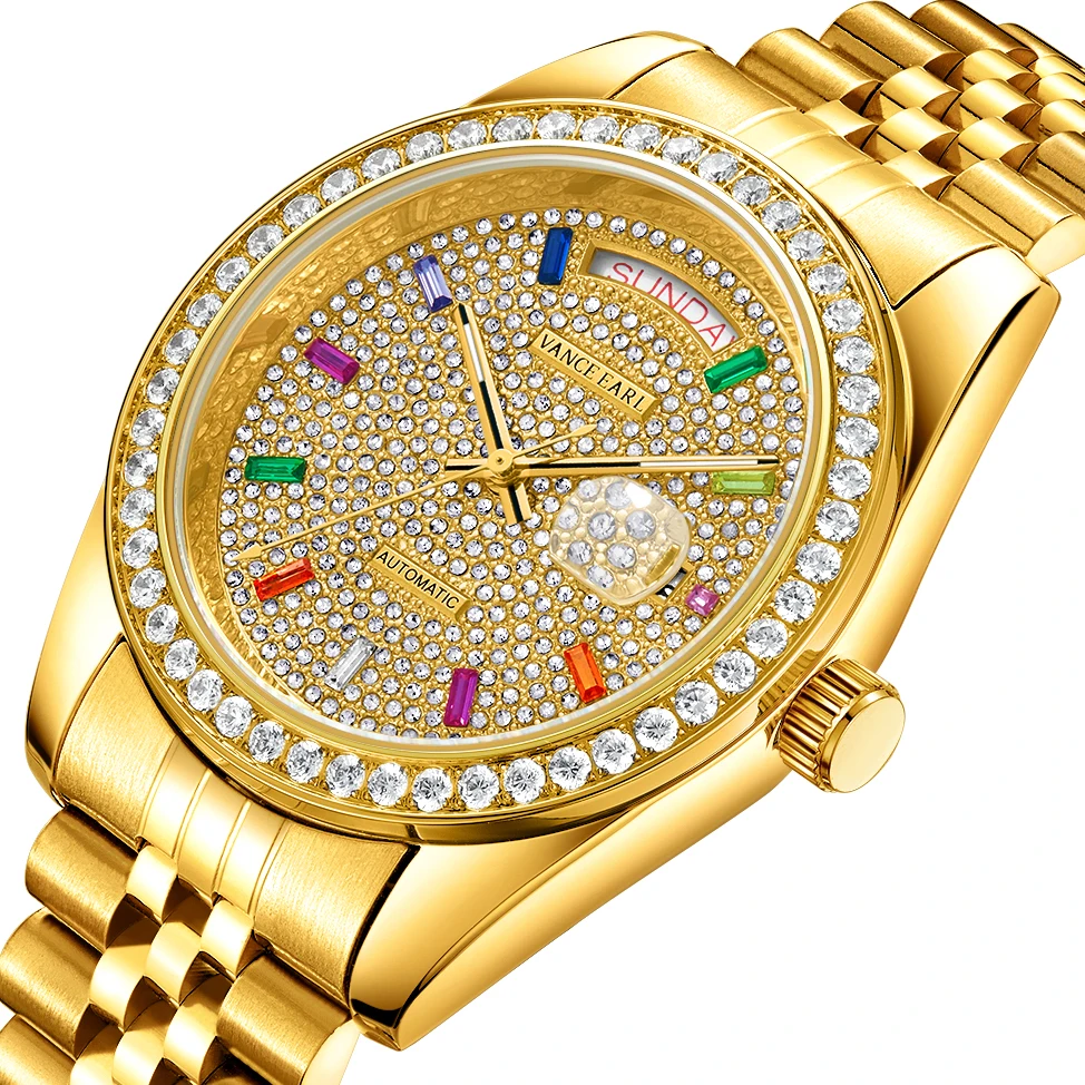 

Brand New 2024 Iced Out Luxury Gold Original Customized Hip Hop Men Diamond Wrist Automatic Mechanical Watch