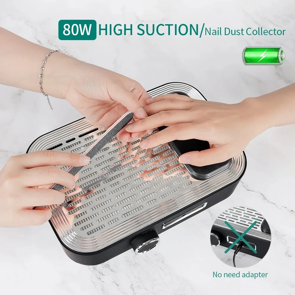 80W Wireless Nail Dust Collector Low Noise Nail Vacuum Cleaner Dust Extractor for Manicure Collecting Pedicure Tools