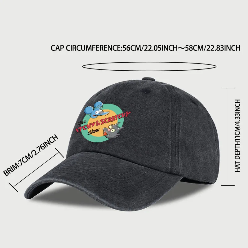 Itchy & Scratchy Show Print Washed Baseball Cap, verstellbarer Unisex-Sonnenhut für Cartoon-Fans – Detail 7