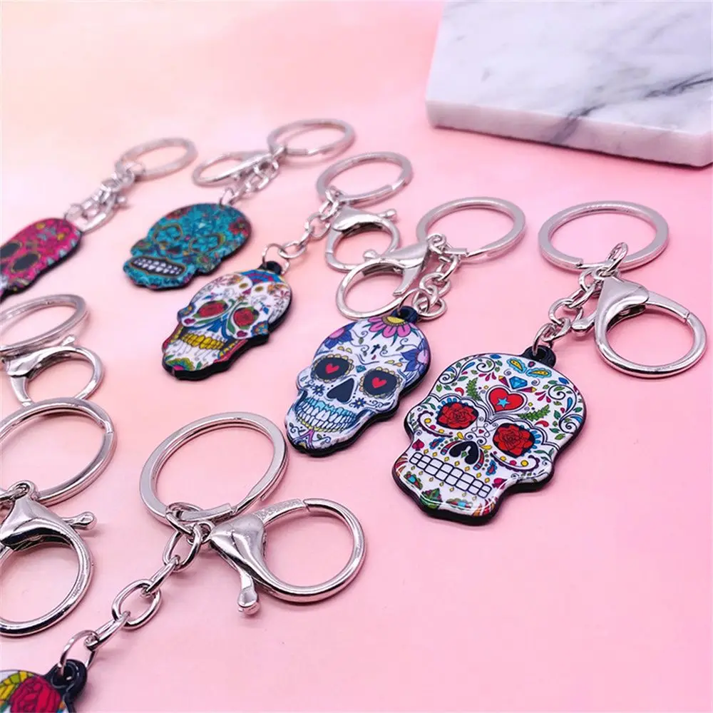 Skull Keychain Calavera Mexican Sugar Skull Lobster Key Chain Keyring Halloween Acrylic Relief Skull Key Ring Bag Charm