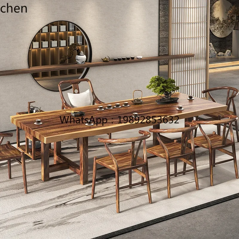 HT Walnut Solid Wood  Table Zen Style 3.4m Tea Drinking   Desk  Room  Brewing