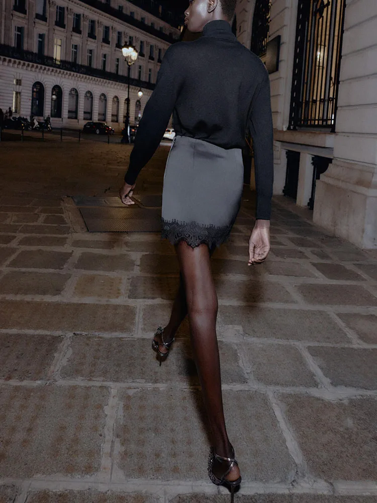 شتاء 2025 جديد المرأة عالية الخصر الحرير الساتان تنورة السراويل مع كشكش هملين تنوعا Quali النسيج الملابس المرحلة العرقية