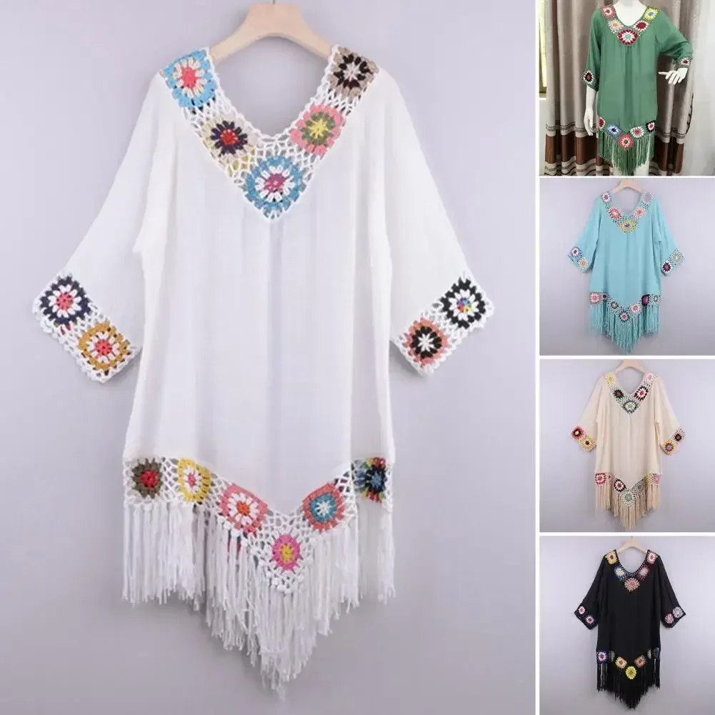 

Boho Women Cover Up Ladies Loose Fitting Sun Swimwear Tunic Loose Summer Bikini Cover Up for Beach 2025