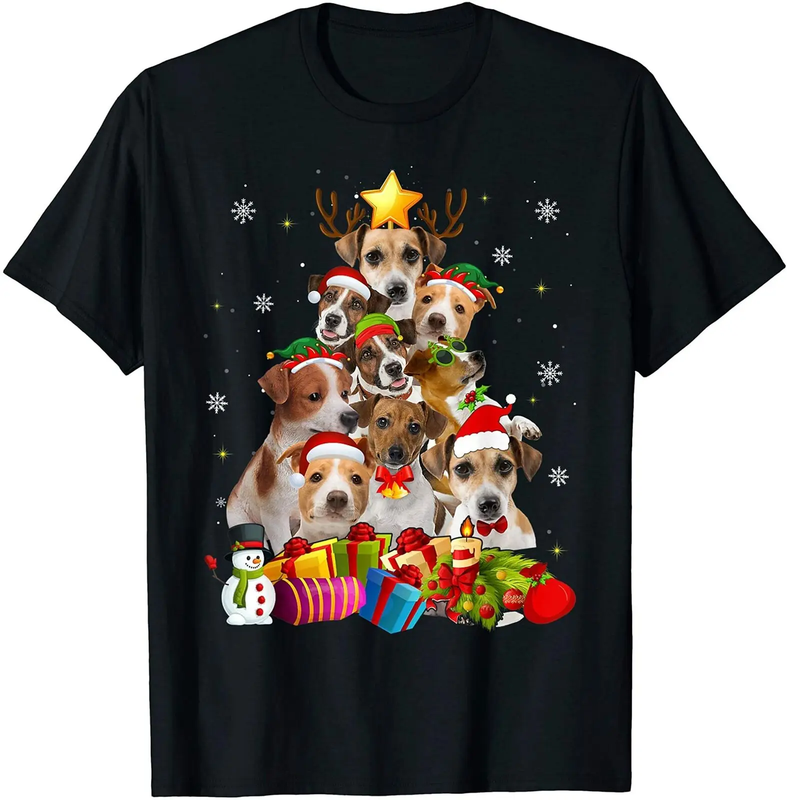 Jack Russell Terrier Christmas Tree Funny Dog Lovers Xmas Gift T Shirt. Short Sleeve 100% Cotton Casual T-shirts Loose Top S-3XL