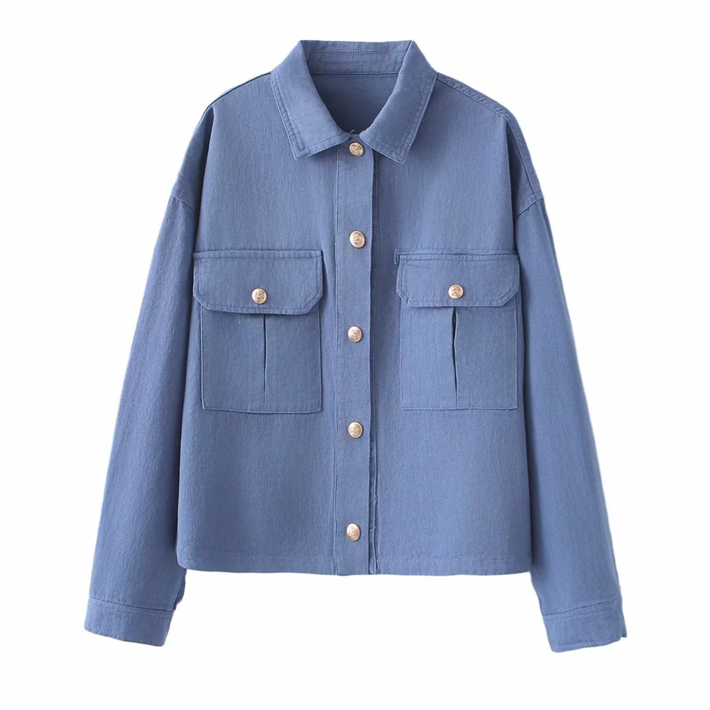 Taop&Za 2024 Summer New Product Women\'s Fashion and Casual Versatile Polo Collar Long sleeved Washed Jacket Coat