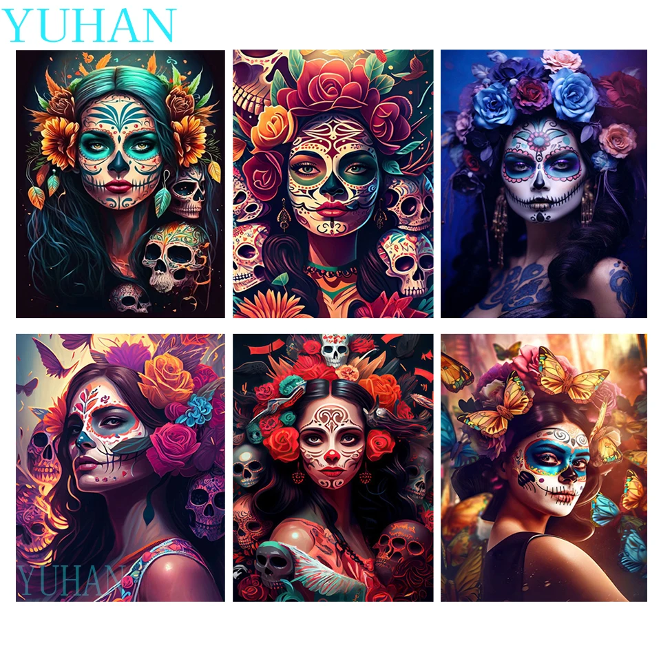 

5D New Skull Woman Flower Diamond Painting Halloween Gift Full Diamond Embroidery Mosaic Pictures Of Rhinestones Home Decor Arts