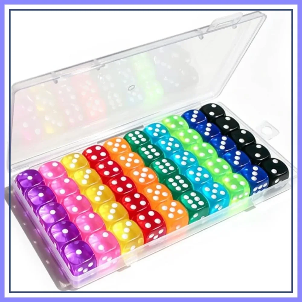 

50 Dice Set, 14mm Standard 6 Sided Colored Dice with Plastic Storage Box for Board Games, Teaching Math, Party Games