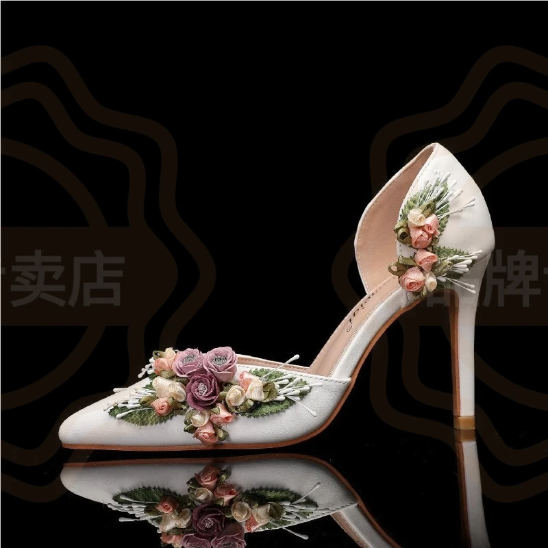French Romance Womens Shoes Exquisite Flower High Heel Sandals for Woman Elegant Wedding Shoes Designer Shoes Sandalias De Mujer - view 6