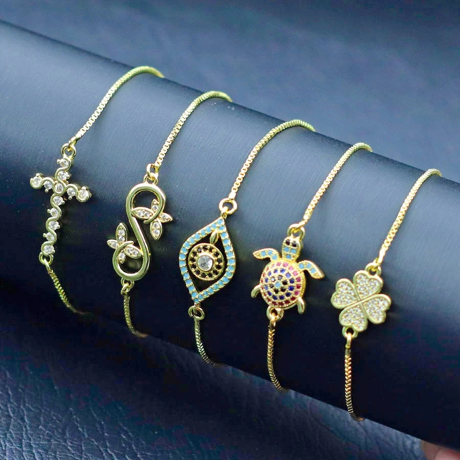 Premium Women Chain Bracelet Gold Color Evil Eyes Turtle Butterfly Flower Cross Braslet Perfect Gift For Girlfriend Beach Joias