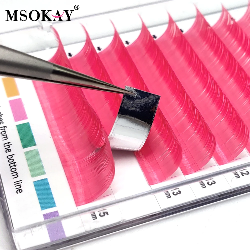 MSOKAY 8-15 Mix Natural Colored Eyelash Extension Pink Red Blue Purple Faux Mink Individual Eye Lash Russian Volume Cilias