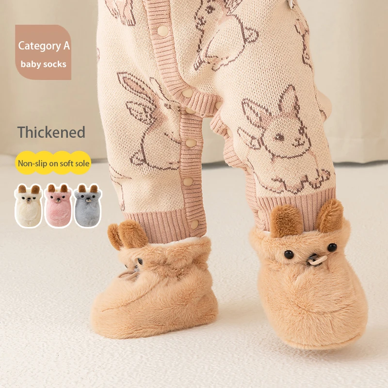 0-24m bebê menina menino sapatos de inverno bonito urso velo macio sapatos quentes anti-deslizamento meias para inverno outono