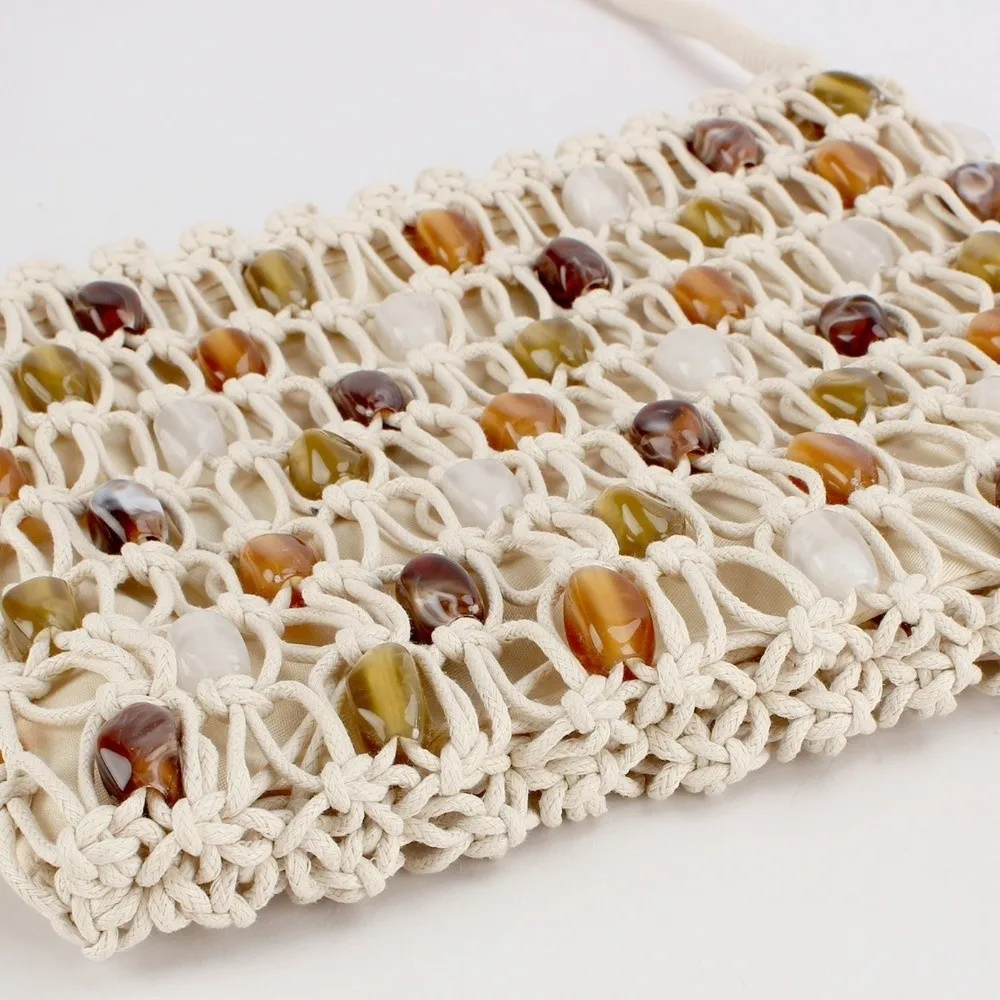 New Hollow Woven Bead Shoulder Bag Bohemian Summer Beaded Woven Bag Large Capacity Colorful Crossbody Beach Bag Shopping