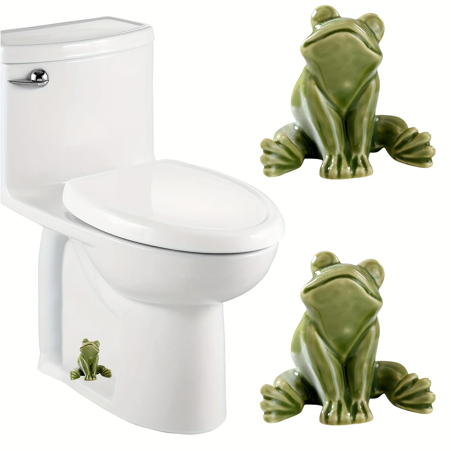 Cache-écrous de toilettes en céramique en forme de grenouille mignonne, décoration de salle de bain, cadeau amusant, installation facile, vert