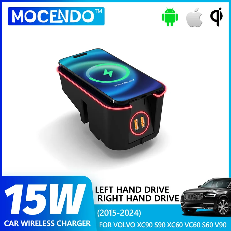 Car Wireless Charger Phone Charger Charging Holder for Volvo XC90 S90 V90 XC60 S60 V60 C60 2015-2024 Accessories