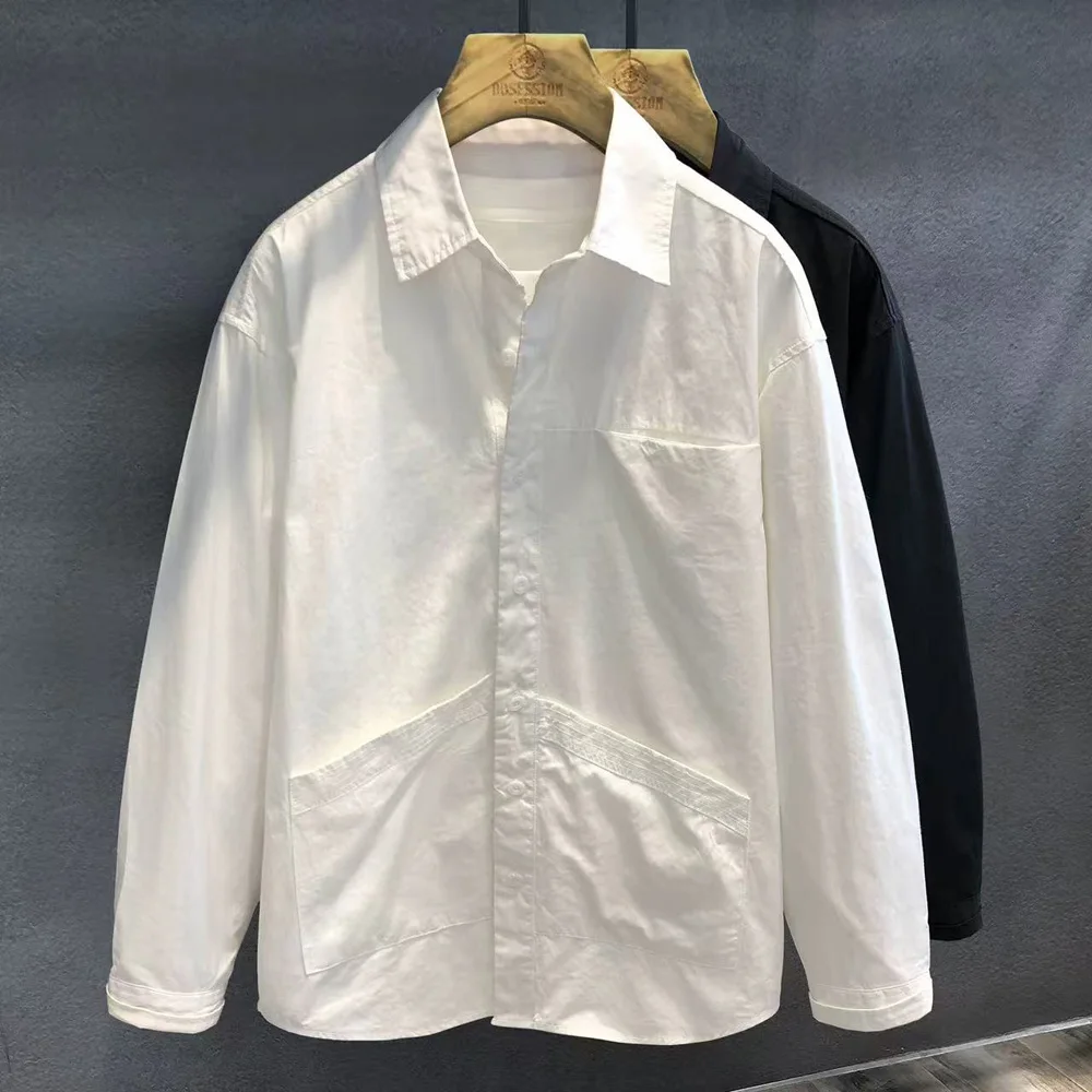 

Spring Autumn Long Sleeve Shirt Men Streetwear Fashion Loose Casual Plus Size Outdoor Techwear Cargo Shirts Cityboy Blouses