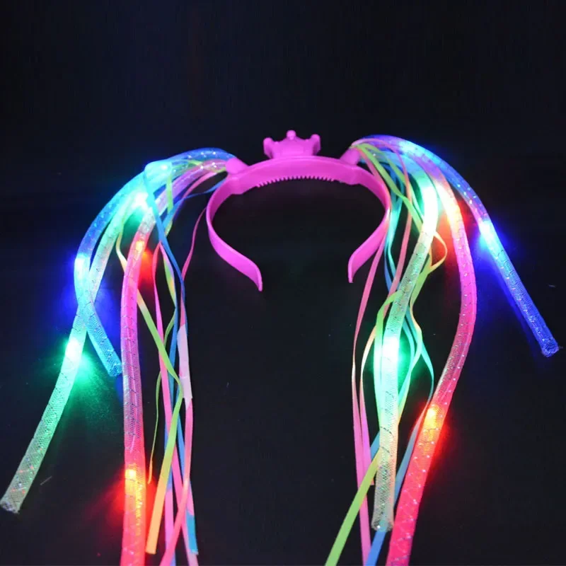 Glow Hair Braid Glasses Blink Bow Light Curly Party Clown Explosion Wig Cosplay Birthday Costume Christmas Halloween Festival