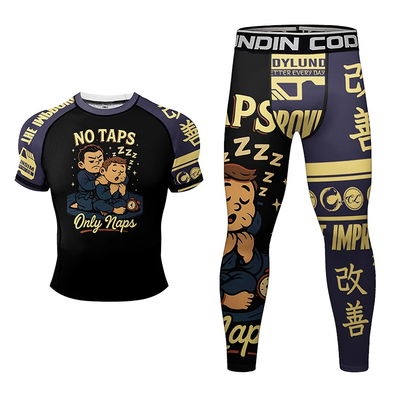 

Factory Direct Sales POLYESTER+SPANDEX Men's High Elastic MMA Rashguards Sets Professional Print BJJ Fighting Running 4PCS Sets