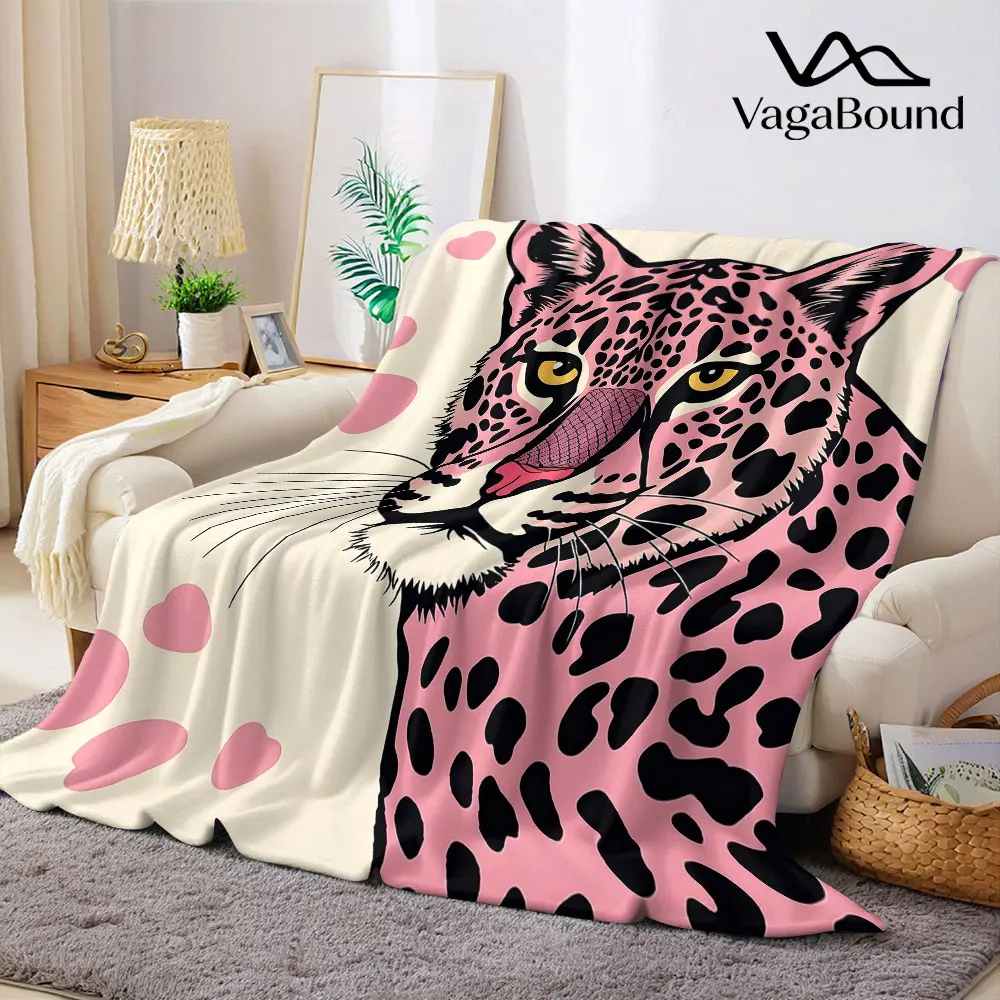 Pink L_Leopard Flannel Blanket Warm Soft Halloween Christmas Decorative Couch Warm Cozy All-Season Gift