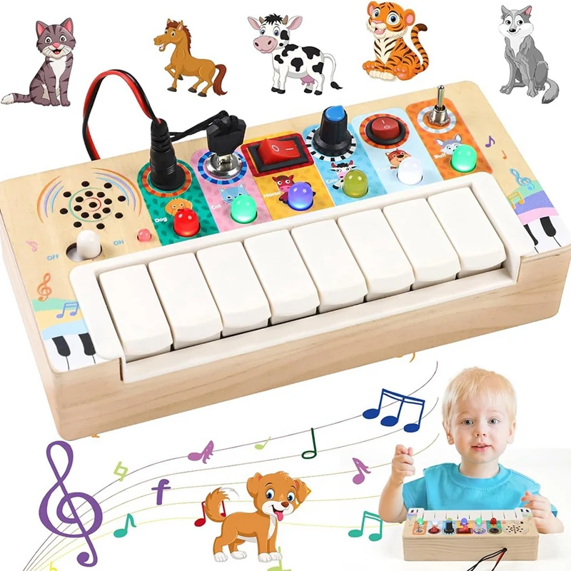 Busy Board Toddler Toys,Kids Sensory Toys With Music And Led Light Switches,Wooden Toys Light Switch Toys