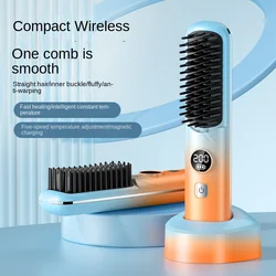 Wireless rechargeable Straightening comb with charging base 2000mAh comb Heated portable hairbrush