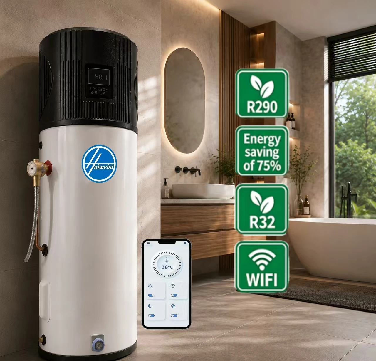 R290 300L Electric Outdoor High Efficiency App-Controlled Intelligent Temperature Control Metal Air Source Heat Pump Heating