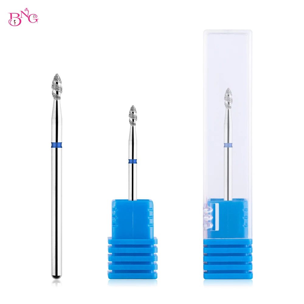 BNG Diamond Nail Bits Tornado Flame Cuticle Drill Bit 3/32" Manicure Cutter Rotary Burr Drill Accessories Spiral Nail Mills Tool